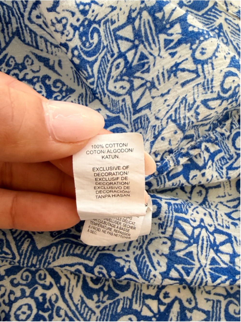 Women's Lucky Brand Blue and White Printed Blouse, Size XL - Picture 4 of 6
